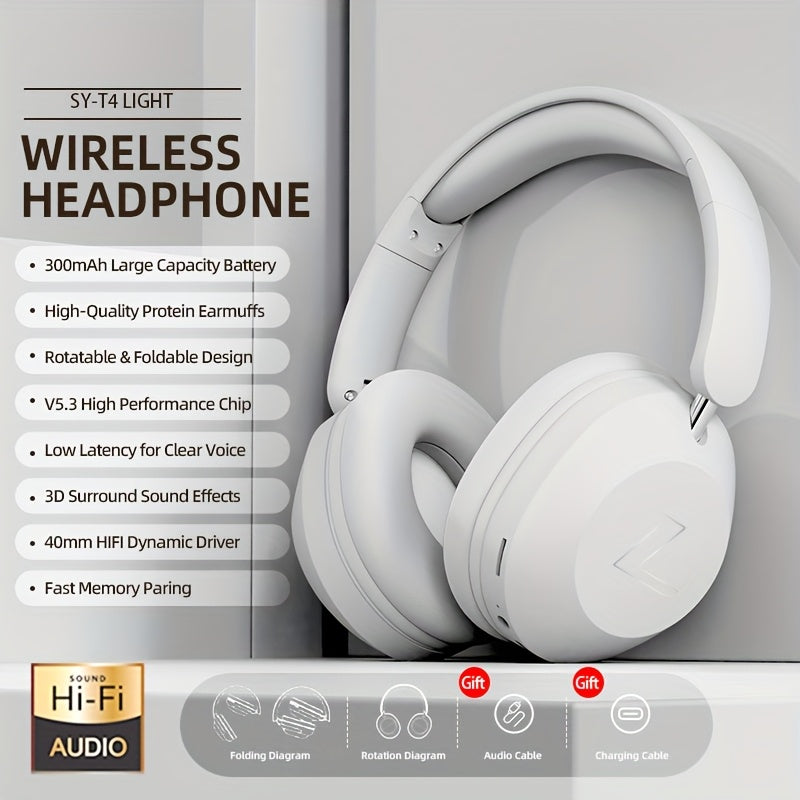 Wireless Headset | Pressure Relief Design, Bass Boost, Built-in Microphone, Telescopic and Rotatable Flat Design, Auxiliary TF Mode for Gaming and Sports Use, Office and Travel Compatible, Powerful Bass, gift for her, gift for him