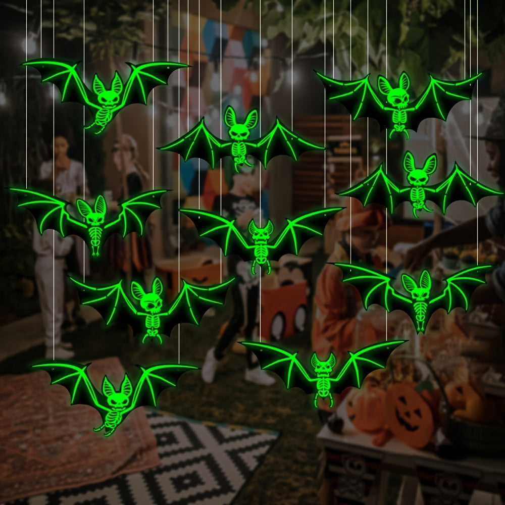 10pcs Halloween Glow-in-the-Dark Bats - Spooky Ornaments for Home Party Festival Halloween Haunted House Parties, Spooky Atmosphere, and Festive Outdoor Hanging Decor, Halloween Decorations