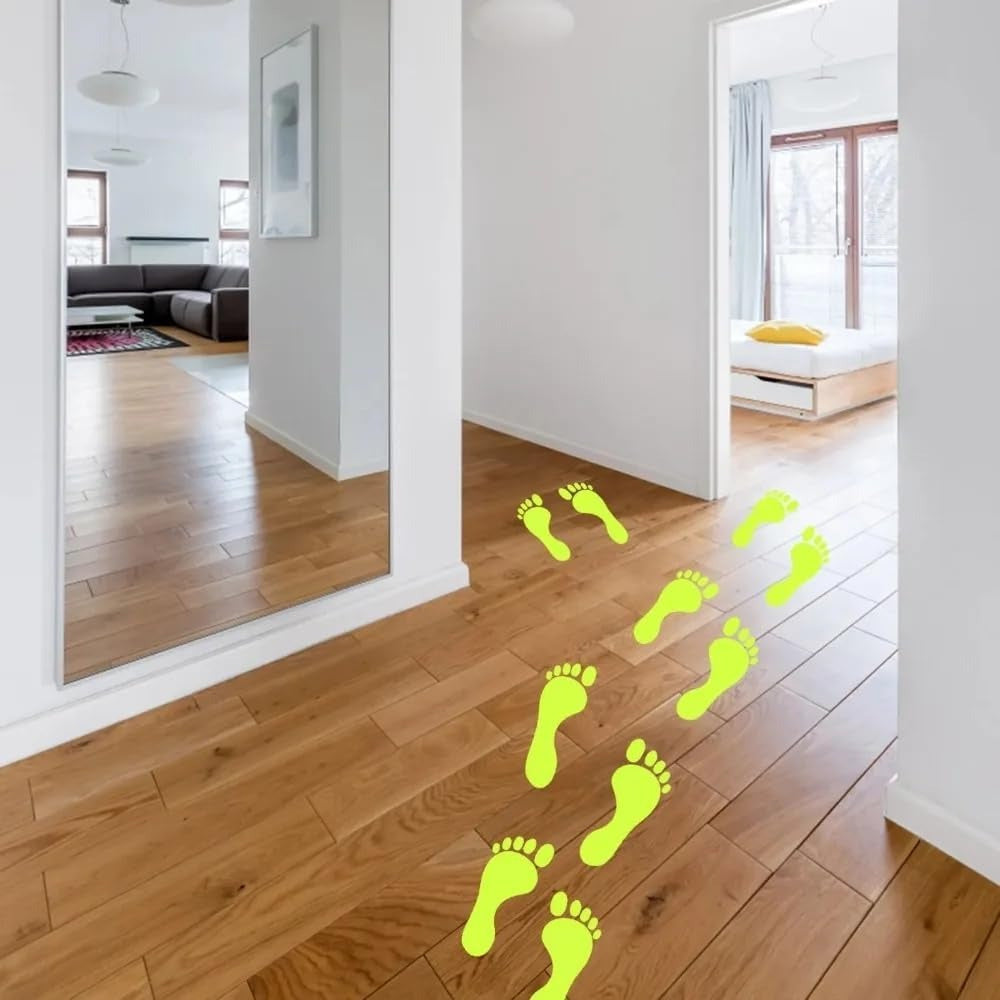 LED in the Dark Footprint, 2 sheets (9 pairs) for Halloween, Christmas and St. Patrick's Day - feather free, easy to paste, perfect for home office decor, Party Supplies, Seasonal Stickers, Fun Decals, Playful Design, Pe