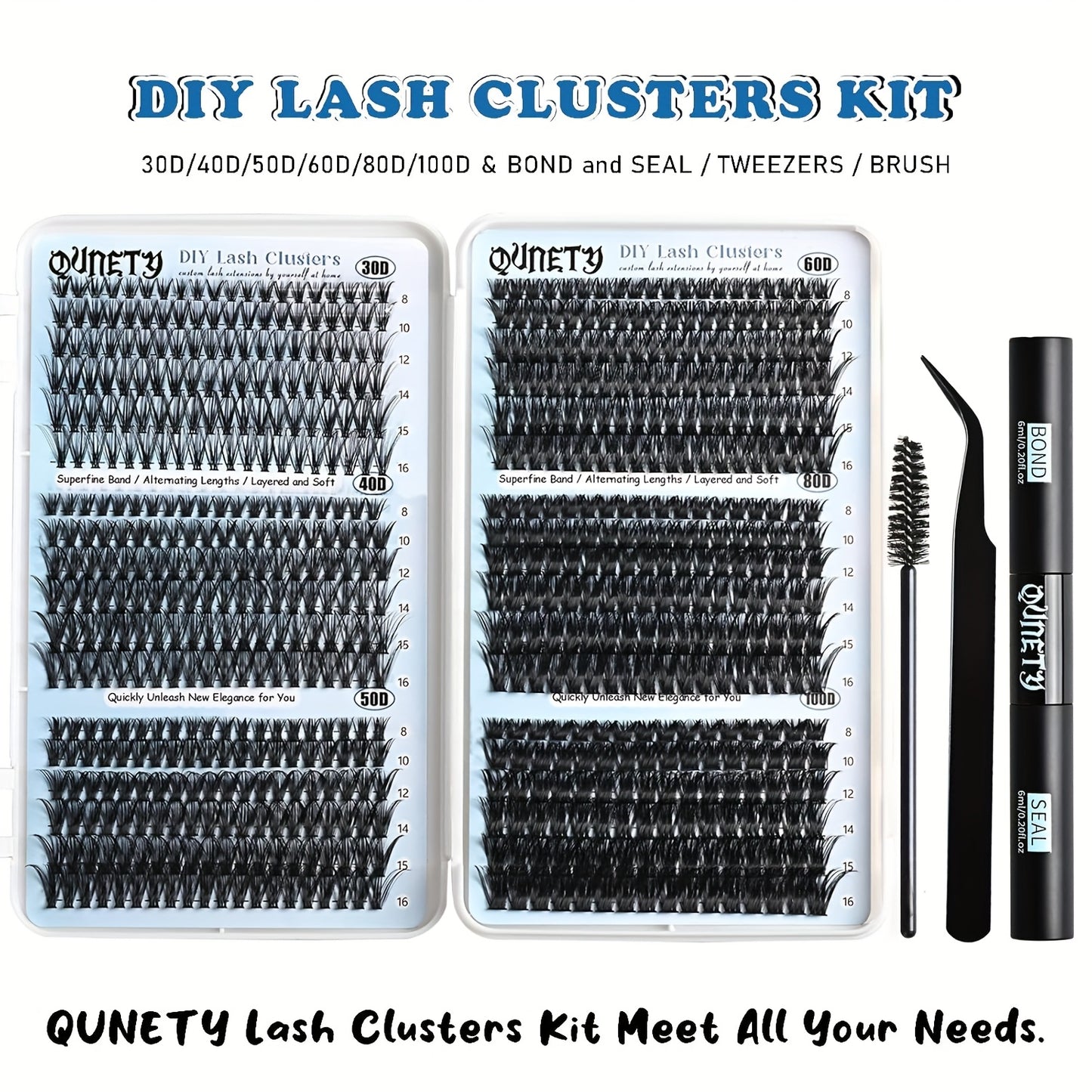 Clusters Lash Extension Kit 30D-100D Lash Clusters Kit 720pcs DIY Eyelash Extensions Kits C Curl Individual Wispy Lashes Cluster Natural Eye Lash Trays with Glue