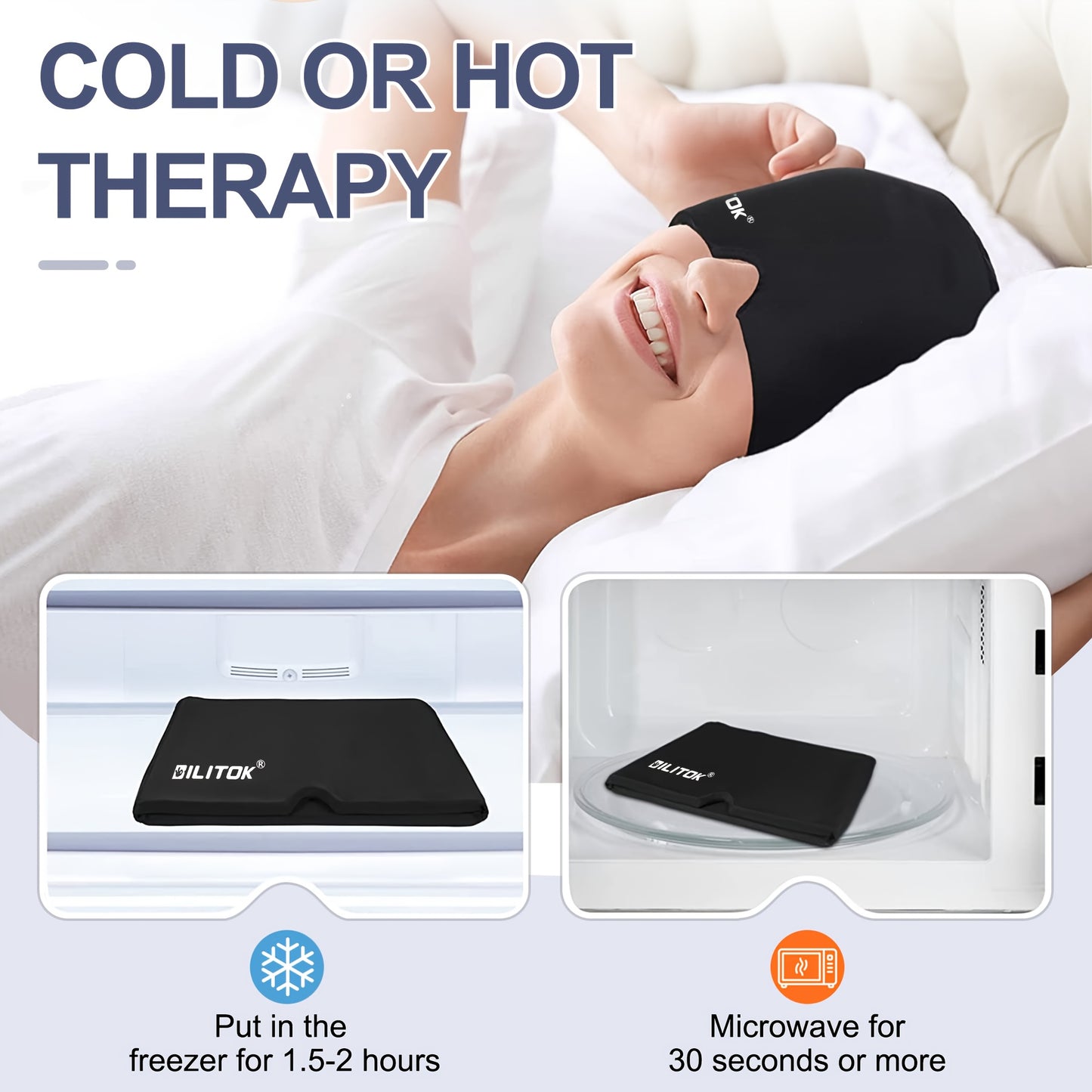Migraine Headache Relief Cap, Gel lce Head Wrap for Tension and Stress Relief.Suitable for Home breaks, before sleep, office