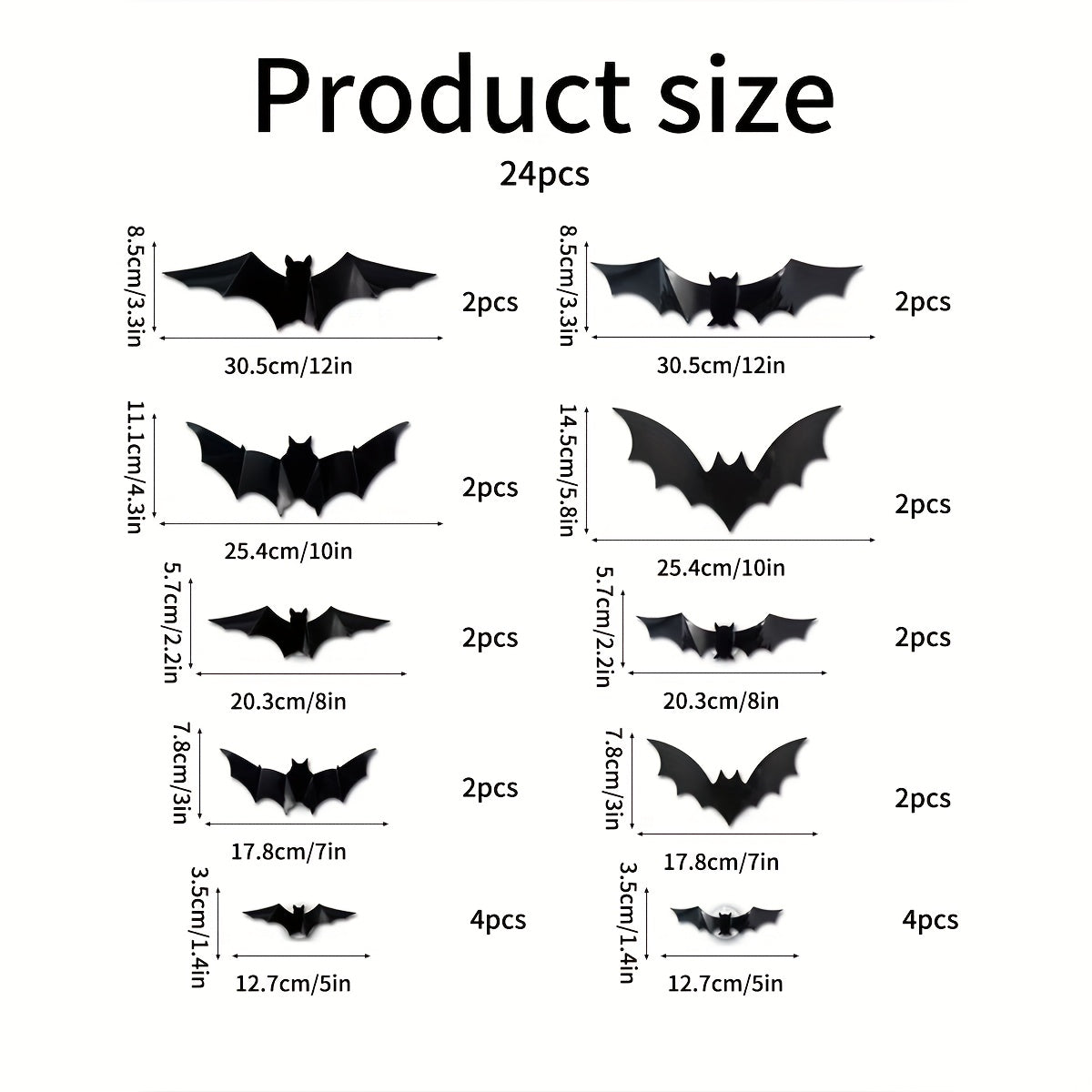 3D Bat Light Design LED Decorations 24pcs Set Spooky Ornaments for Home Party Festival Halloween Easy Install Wall Stickers Smooth Application - Decorative