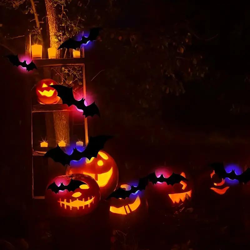 3D Bat Light Design LED Decorations 24pcs Set Spooky Ornaments for Home Party Festival Halloween Easy Install Wall Stickers Smooth Application - Decorative