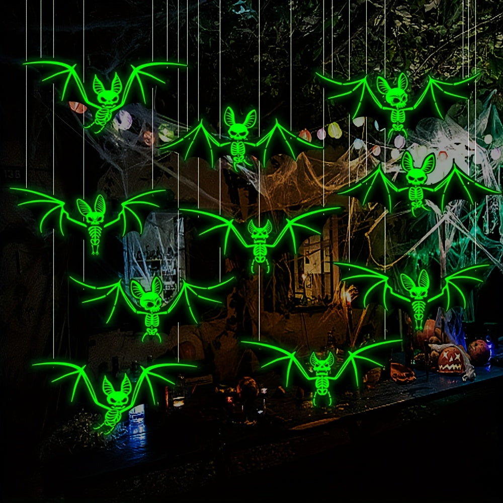 10pcs Halloween Glow-in-the-Dark Bats - Spooky Ornaments for Home Party Festival Halloween Haunted House Parties, Spooky Atmosphere, and Festive Outdoor Hanging Decor, Halloween Decorations