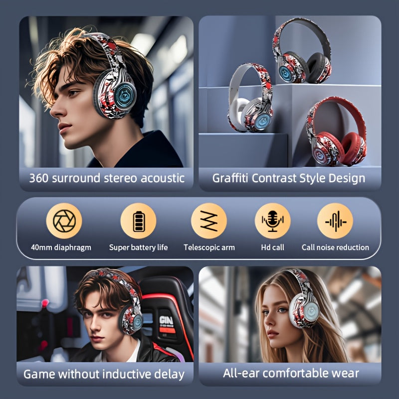 Popular wireless foldable earphones, suitable for tablets/phones/birthdays/Christmas/travel gifts. Head mounted wireless earphones and foldable earplugs