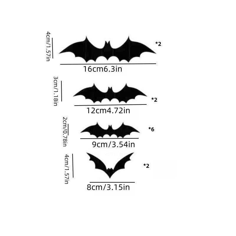3D Bat Light Design LED Decorations 24pcs Set Spooky Ornaments for Home Party Festival Halloween Easy Install Wall Stickers Smooth Application - Decorative