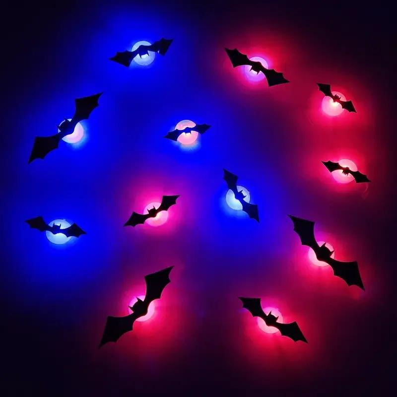3D Bat Light Design LED Decorations 24pcs Set Spooky Ornaments for Home Party Festival Halloween Easy Install Wall Stickers Smooth Application - Decorative