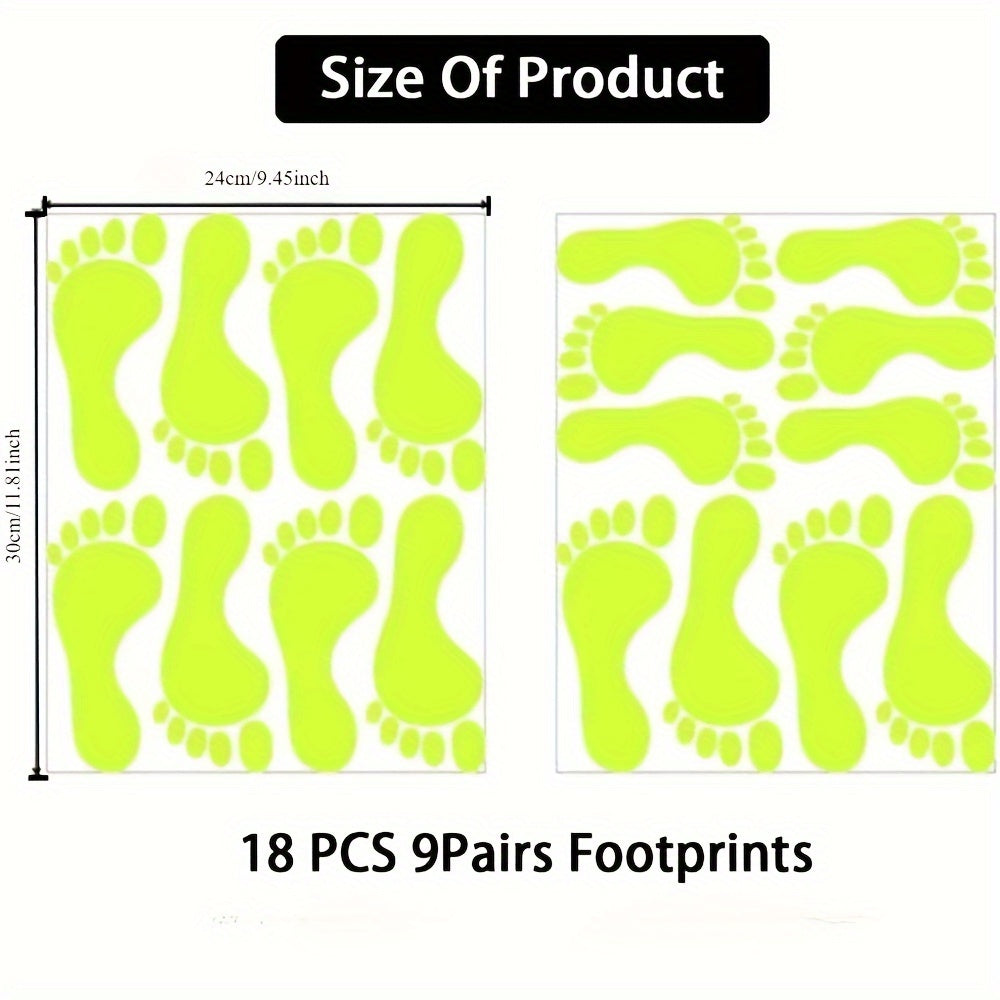 LED in the Dark Footprint, 2 sheets (9 pairs) for Halloween, Christmas and St. Patrick's Day - feather free, easy to paste, perfect for home office decor, Party Supplies, Seasonal Stickers, Fun Decals, Playful Design, Pe
