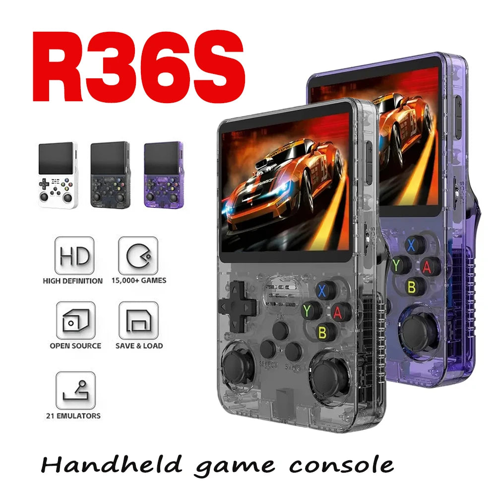 R36S Retro Video Handheld Game Console Linux System 3.5 in IPS Screen Built in 3000mAH Battery 32G+64G TF Card Preinstalled Gamess