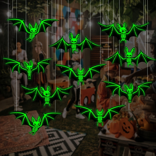 10pcs Halloween Glow-in-the-Dark Bats - Spooky Ornaments for Home Party Festival Halloween Haunted House Parties, Spooky Atmosphere, and Festive Outdoor Hanging Decor, Halloween Decorations