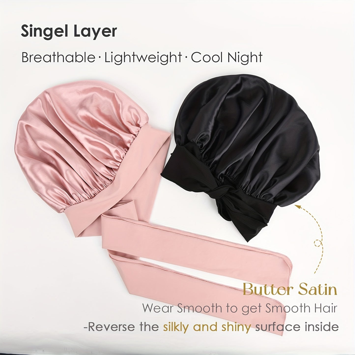 Satin Bonnet, Silk Bonnet for Sleeping, Silk Sleep Cap, Double Layer Hair Bonnet Elastic Tie Band For Women, Curly Hair, Night Cap, Heatless Styling Tool for Women Silky Haircare
