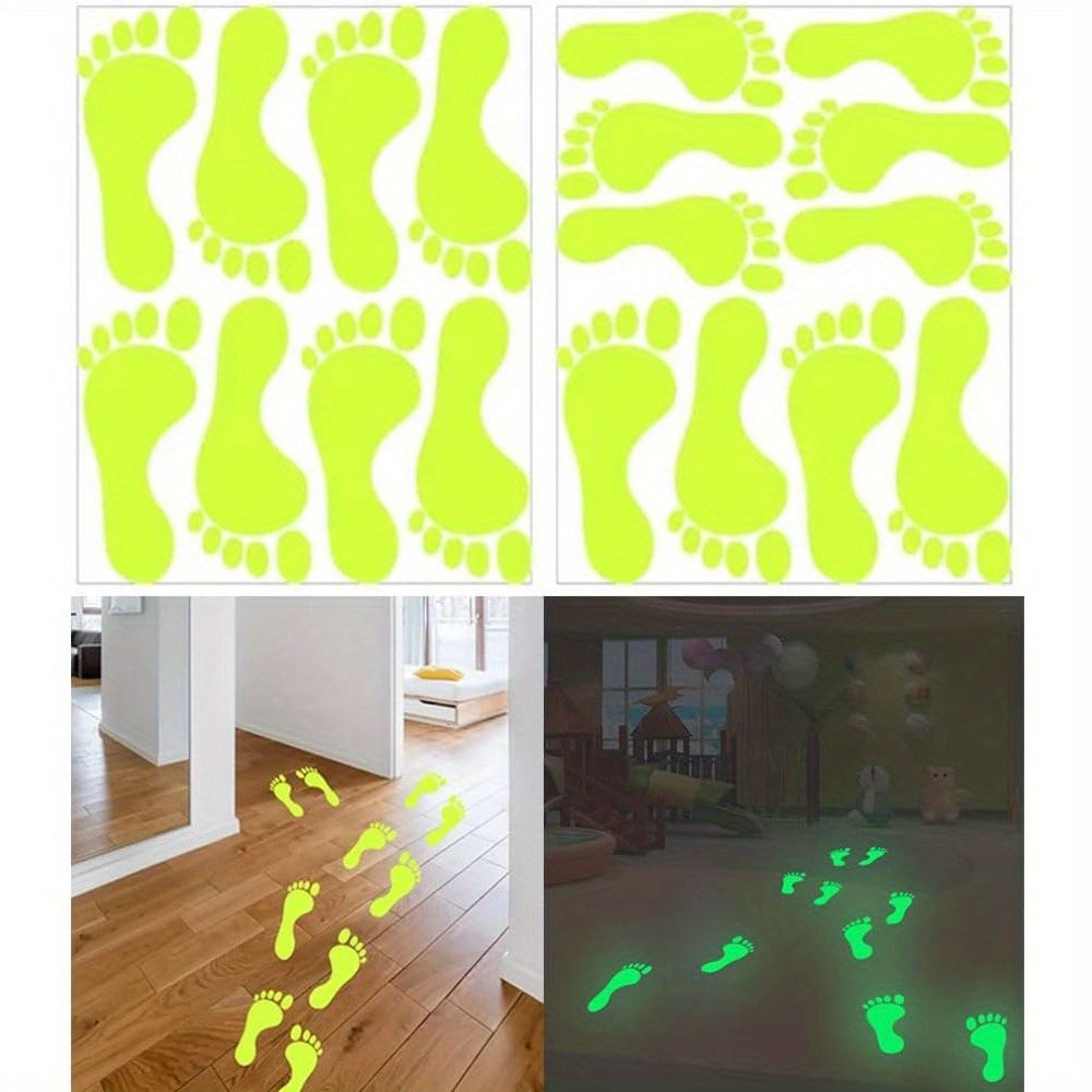 LED in the Dark Footprint, 2 sheets (9 pairs) for Halloween, Christmas and St. Patrick's Day - feather free, easy to paste, perfect for home office decor, Party Supplies, Seasonal Stickers, Fun Decals, Playful Design, Pe