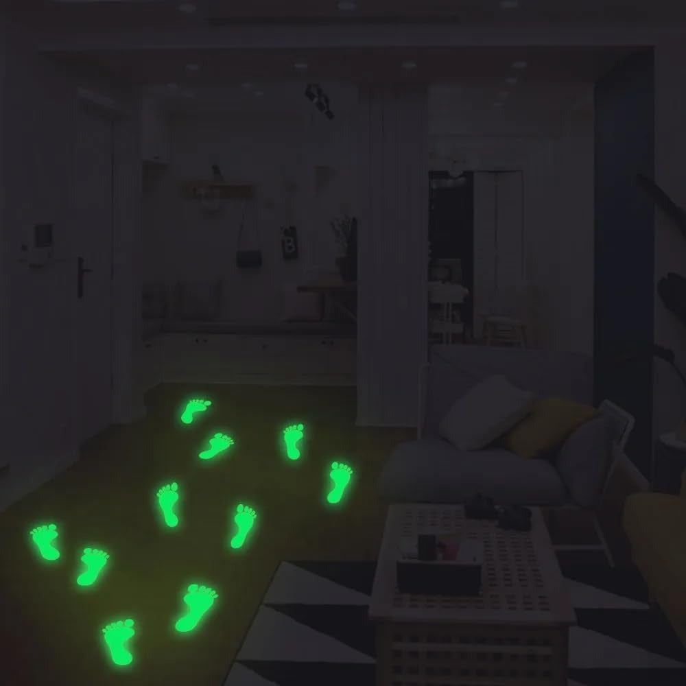 LED in the Dark Footprint, 2 sheets (9 pairs) for Halloween, Christmas and St. Patrick's Day - feather free, easy to paste, perfect for home office decor, Party Supplies, Seasonal Stickers, Fun Decals, Playful Design, Pe