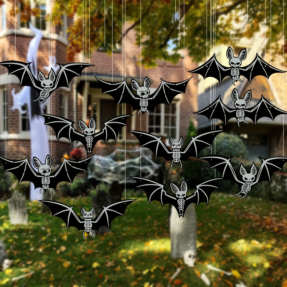 10pcs Halloween Glow-in-the-Dark Bats - Spooky Ornaments for Home Party Festival Halloween Haunted House Parties, Spooky Atmosphere, and Festive Outdoor Hanging Decor, Halloween Decorations