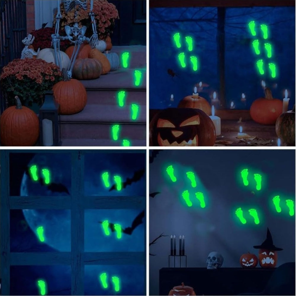 LED in the Dark Footprint, 2 sheets (9 pairs) for Halloween, Christmas and St. Patrick's Day - feather free, easy to paste, perfect for home office decor, Party Supplies, Seasonal Stickers, Fun Decals, Playful Design, Pe