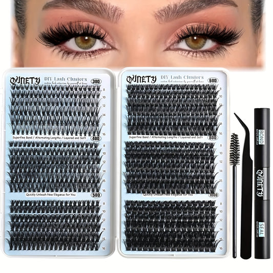 Clusters Lash Extension Kit 30D-100D Lash Clusters Kit 720pcs DIY Eyelash Extensions Kits C Curl Individual Wispy Lashes Cluster Natural Eye Lash Trays with Glue