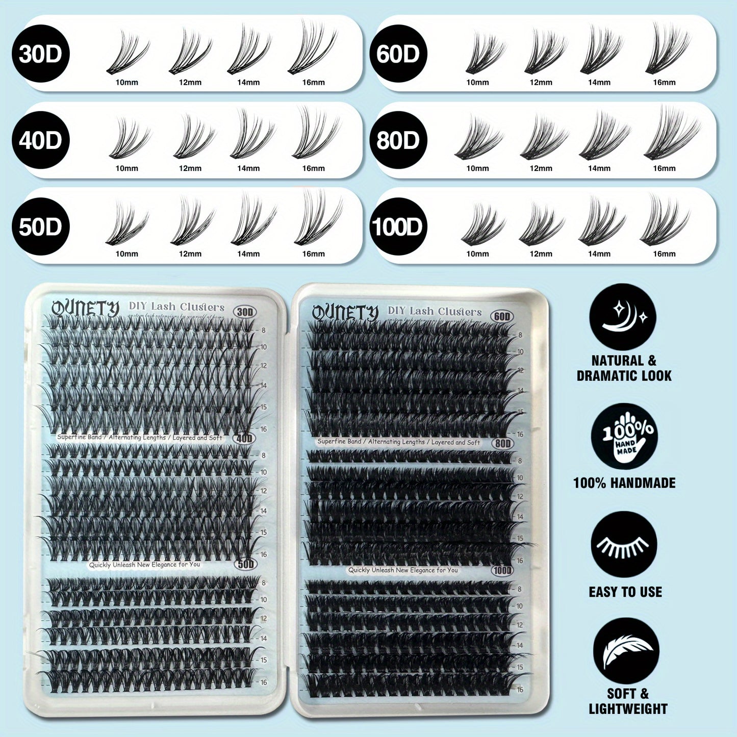 Clusters Lash Extension Kit 30D-100D Lash Clusters Kit 720pcs DIY Eyelash Extensions Kits C Curl Individual Wispy Lashes Cluster Natural Eye Lash Trays with Glue