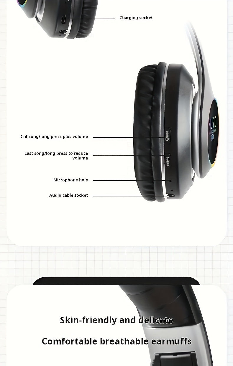 Wireless Noise Cancelling Headphones,Wireless Headphone, Foldable Bluetooth Headphones Over Ear, Wireless Headset for Gaming, Phones, Sports Training & Running