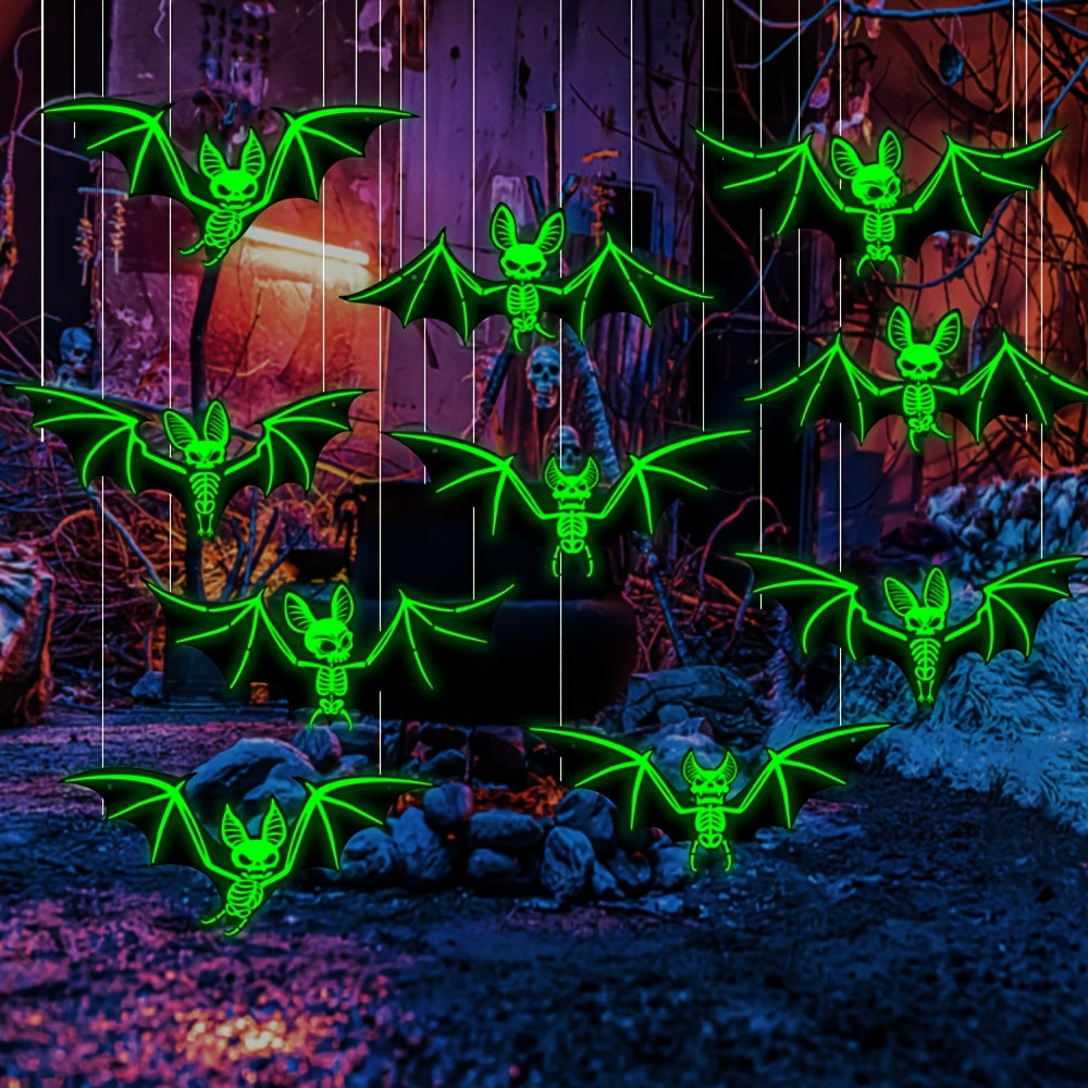 10pcs Halloween Glow-in-the-Dark Bats - Spooky Ornaments for Home Party Festival Halloween Haunted House Parties, Spooky Atmosphere, and Festive Outdoor Hanging Decor, Halloween Decorations