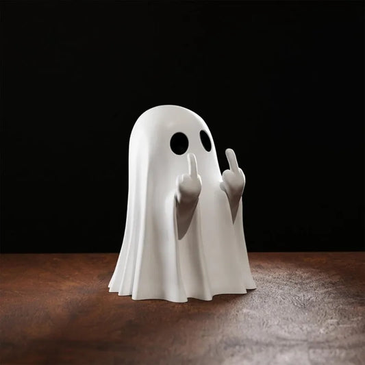 Halloween Decoration Ghost Figurine - Funny Resin Middle Finger Ghost Statue For Prank - Cute Ghost Decor for Christmas Decorations Ornaments