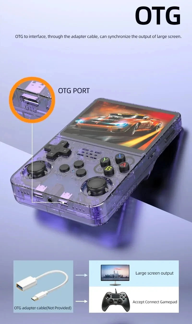 R36S Retro Video Handheld Game Console Linux System 3.5 in IPS Screen Built in 3000mAH Battery 32G+64G TF Card Preinstalled Gamess