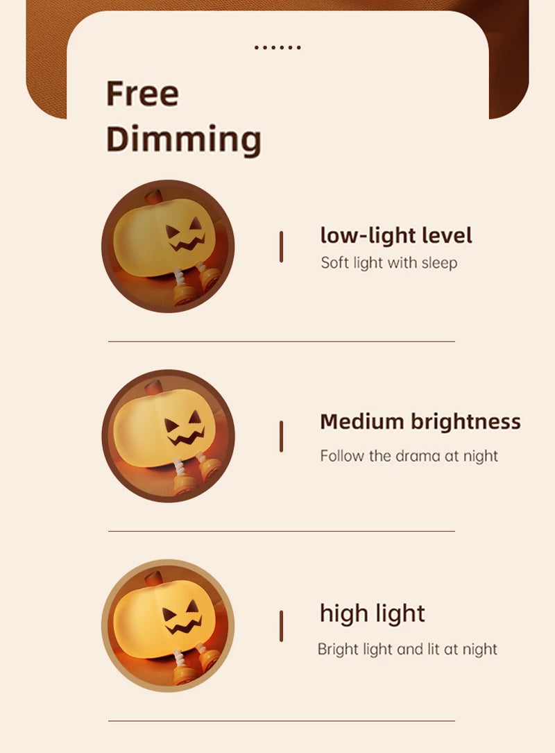 Halloween Pumpkin Night Light, Halloween Decorations Outdoor,Mini LED Pumpkin Lamp with 3 Level Dimmable, Nursery Nightlight for Kids, Silicone Rechargeable Bedside Touch Lamp, for Kids