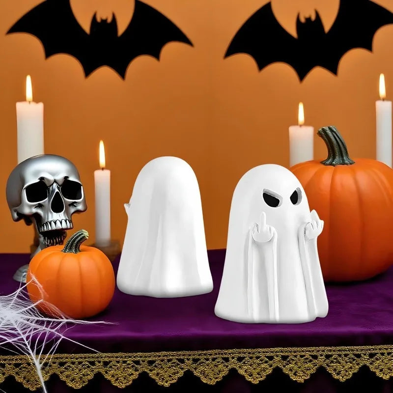 Halloween Decoration Ghost Figurine - Funny Resin Middle Finger Ghost Statue For Prank - Cute Ghost Decor for Christmas Decorations Ornaments
