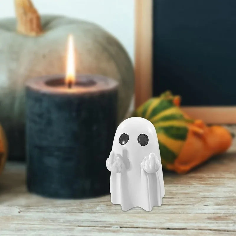 Halloween Decoration Ghost Figurine - Funny Resin Middle Finger Ghost Statue For Prank - Cute Ghost Decor for Christmas Decorations Ornaments