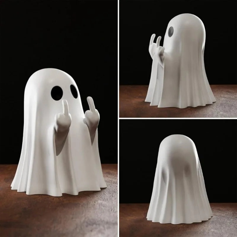 Halloween Decoration Ghost Figurine - Funny Resin Middle Finger Ghost Statue For Prank - Cute Ghost Decor for Christmas Decorations Ornaments